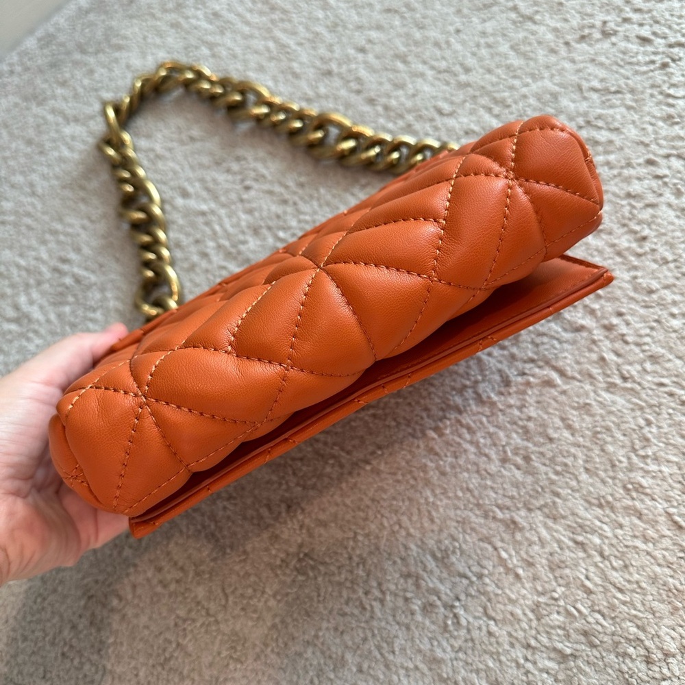 Zara Tangerine Quilted Shoulder Bag with Gold Chain - Picture 4 of 7